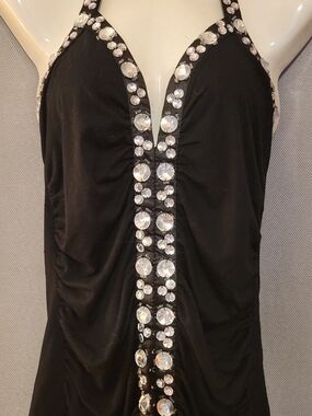 Body Central Black Halter Camisole with Large Crystal Trim